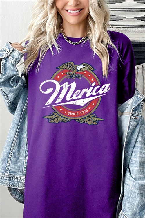 PO-5000-E2331-PU - MERICA SINCE 1776 AMERICAN EAGLE BEER GRAPHIC HEAVYWEIGHT T SHIRTS- PURPLE-2-2-2-2