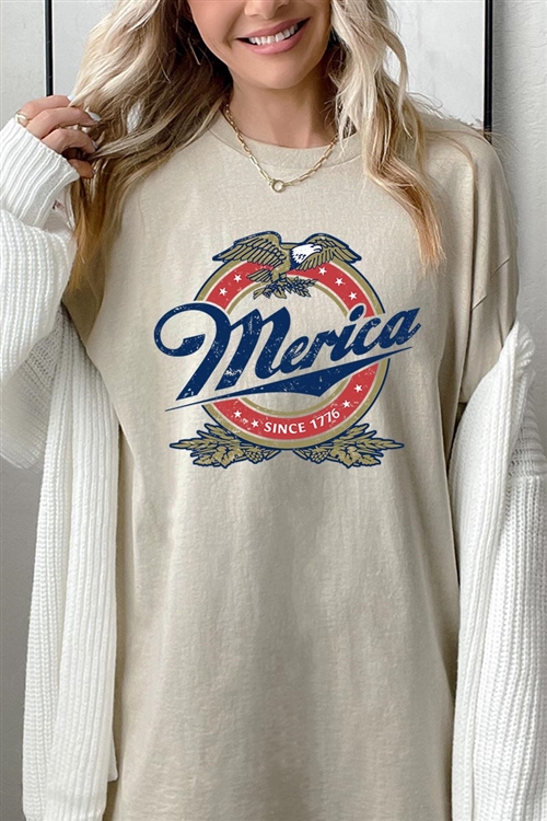 PO-5000-E2331-SAN - MERICA SINCE 1776 AMERICAN EAGLE BEER GRAPHIC HEAVYWEIGHT T SHIRTS- SAND-2-2-2-2
