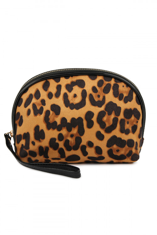 S22-4-4-5672BR BROWN ROUND TOP LEOPARD PATTERN COSMETIC BAG/6PCS