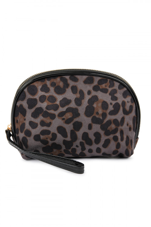 S3-7-2-5672GY GRAY ROUND TOP LEOPARD PATTERN COSMETIC BAG/6PCS