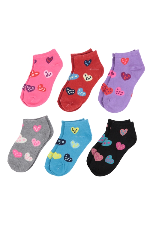 S19-6-3-7002304-6DHEART - HEART PRINT GIRL'S THIN PEDS SOCK ASSORTED SET (04-06) /12PCS