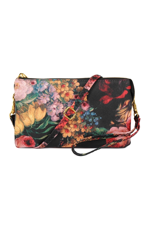 S26-9-2-7013-81FL - FAUX CROSSBODY WRISTLET BAG-FLORAL-81/1PC