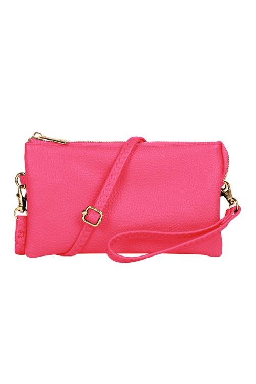 S24-3-2-7013HPK -FAUX CROSSBODY WRISTLET BAG - HOT PINK/1PC