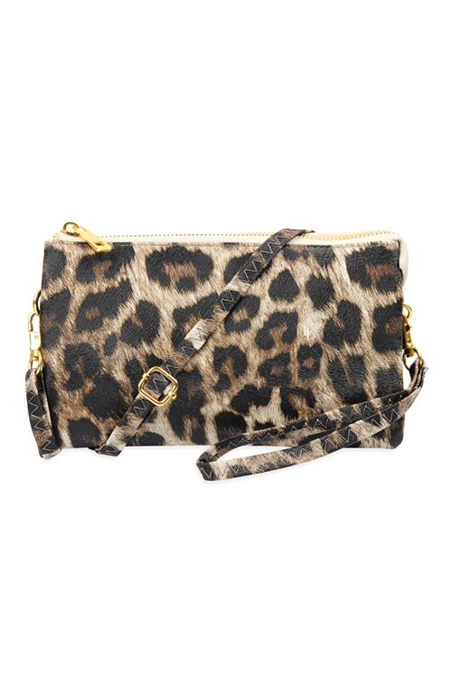 S24-3-2-7013IVORY-LEOPARD - FAUX CROSSBODY WRISTLET BAG - IVORY LEOPARD/1PC