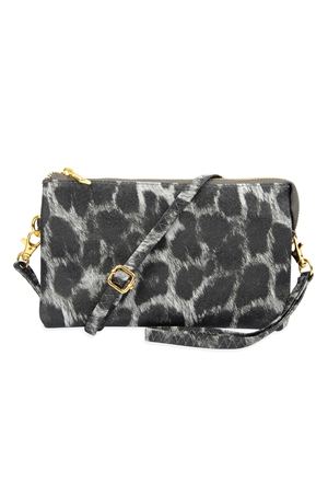 S22-4-1-7013LGYLEOPARD - FAUX CROSSBODY WRISTLET BAG - LIGHT GRAY LEOPARD/1PC