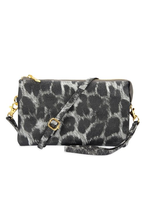 S18-4-2-7013LGYLEOPARD - FAUX CROSSBODY WRISTLET BAG - LIGHT GRAY LEOPARD/1PC