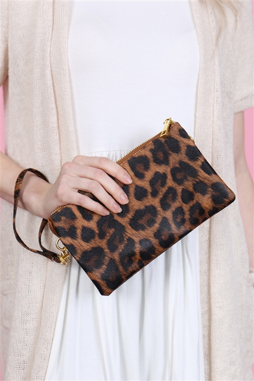 S24-4-2-7013LPD-COFFEE-FAUX CROSSBODY WRISTLET BAG - LEOPARD-COFFEE/1PC