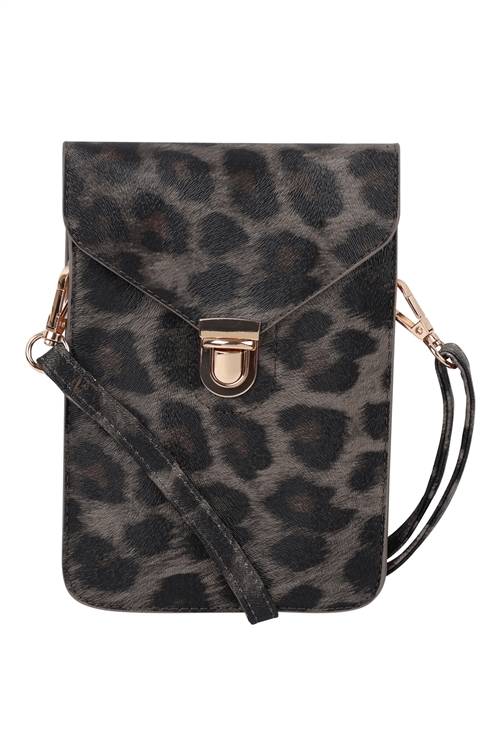 S18-11-5-7081GYLEO - CROSS BODY LEATHER BAG - GRAY LEOPARD/1PC