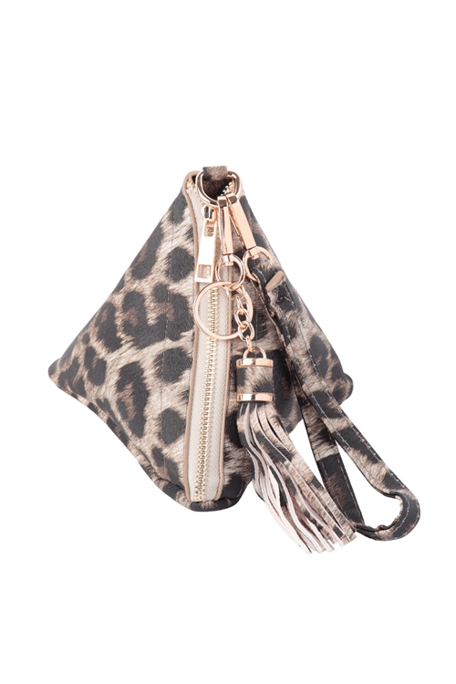 S19-12-5-7092IVLPD - IVORY  LEOPARD PYRAMID LEATHER BAG/1PC