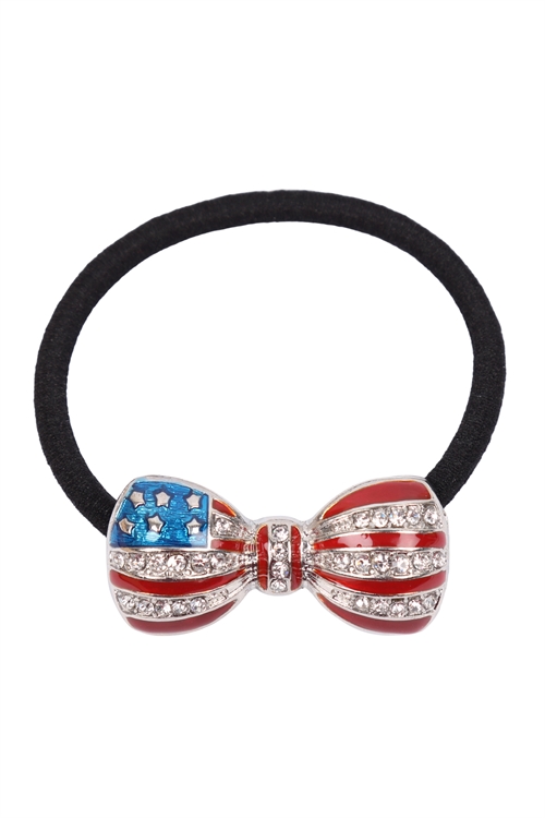 S1-4-2-71509CR-S - RIBBON USA FLAG ACCENT PONYTAIL - CRYSTAL SILVER/6PCS