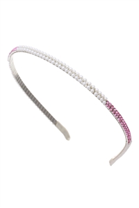 S5-5-5-71669WHLRO-S - PEARL HEADBAND W/ RHINESTONE - WHITE LIGHT ROSE SILVER/6PCS