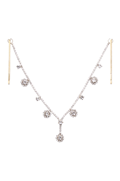 S1-6-3-71747CR-G - RHINESTONE  STATIONARY  W/ CENTER STONE DROP HAIR CHAIN -CRYSTAL GOLD/6PCS