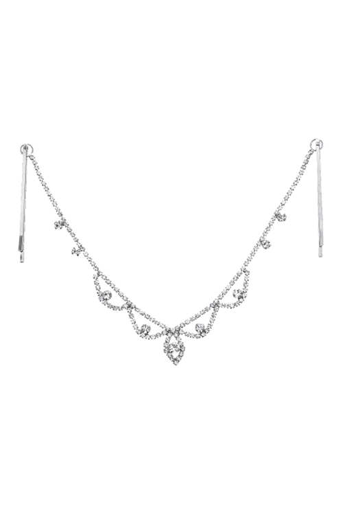 S1-6-3-71757CR-S - RHINESTONE CENTER MARQUISE SHAPE HAIR CHAIN-CRYSTAL SILVER/6PCS