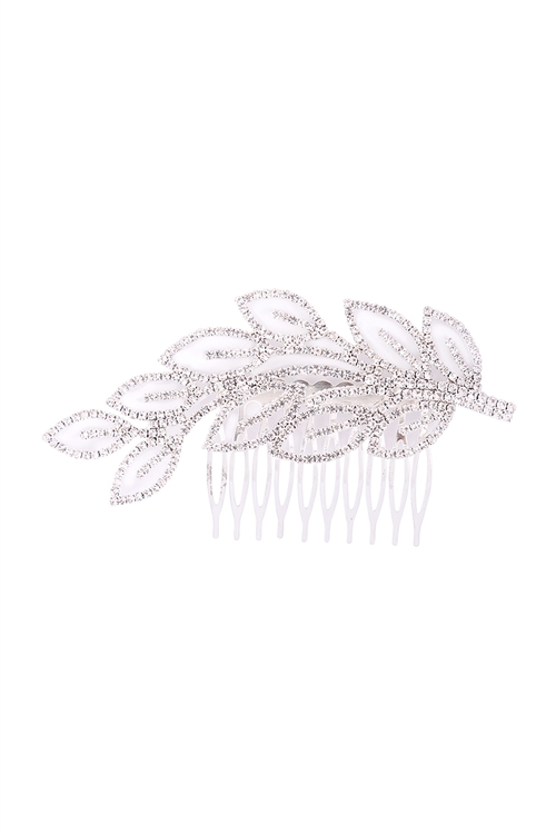 S7-6-5-71795CR-S - RHINESTONE BRANCH W/ LEAVES HAIR COMB HAIR ACCESSORIE-CRYSTAL SILVER/6PCS