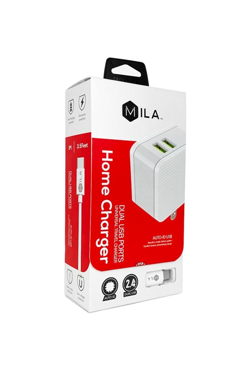 S7-4-5-780712- MILA /2.4A DUAL-USB HOME WALL CHARGER WITH MICRO USB CABLE V9/6PCS