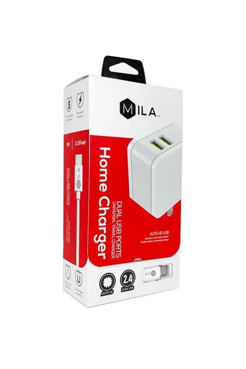 S7-4-5-780736- MILA / 2.4A DUAL-USB HOME WALL CHARGER WITH TYPE-C CABLE/6PCS