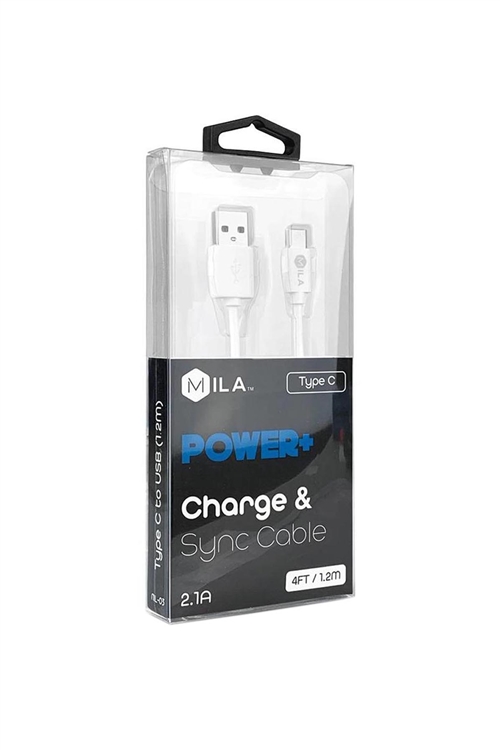 S6-5-5-78079- MILA /TYPE C POWER PLUS CHARGER AND SYNC CABLE WHITE 4FT / 1.2M RETAIL PACKAGING/6PCS