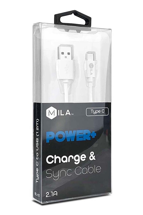S19-1-5-780798WHT - MILA TYPE C POWER+CHARGE & SYNC CABLE WHITE 4 FT /6PCS