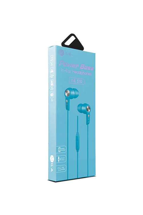 S19-1-5-780859 - MILA|POWER BASS IN-EAR HEADPHONES ML510 RETAIL LIGHT BLUE /6PCS