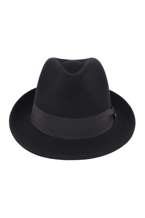 S22-9-6-7939BK - WOOL FELT BIG BRIM FEDORA  - BLACK/6PCS