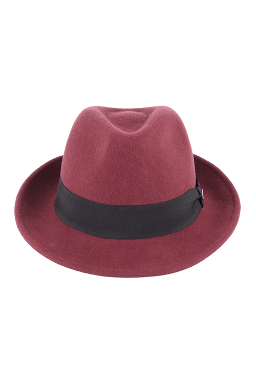 S22-9-6-7939BURG - WOOL FELT BIG BRIM FEDORA - BURGUNDY/6PCS