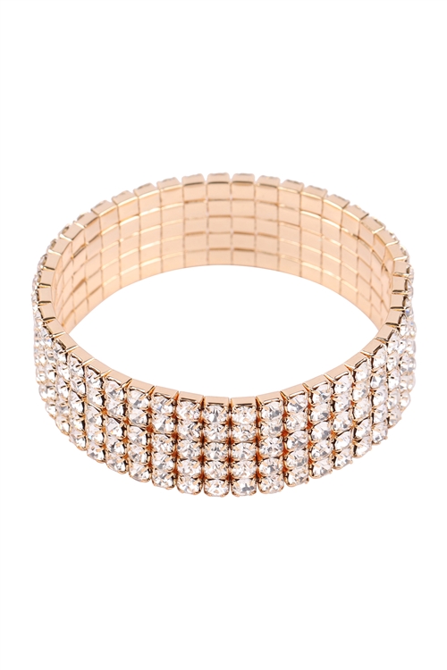 S5-5-3-80592CR-G - RHINSTONE  5 LINE STRETCH BRACELET - CRYSTAL GOLD/6PCS