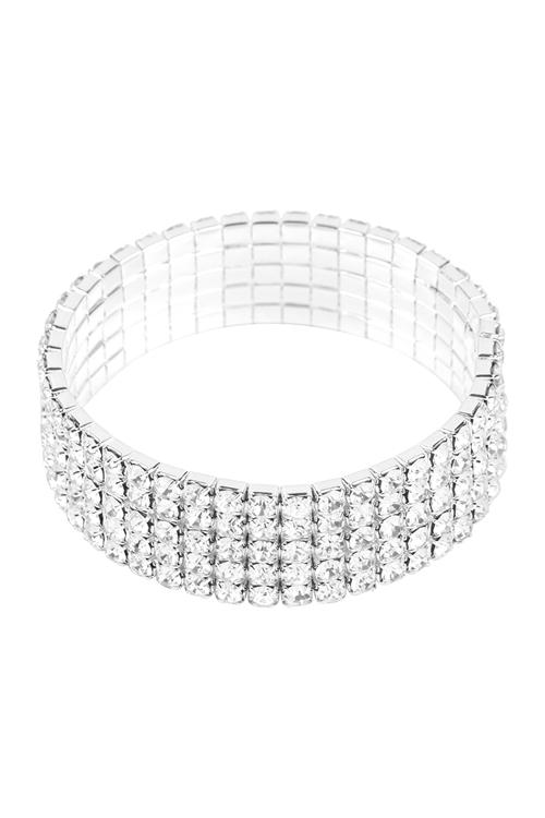 S5-4-2-80592CR-S - RHINSTONE  5 LINE STRETCH BRACELET - CRYSTAL SILVER/6PCS