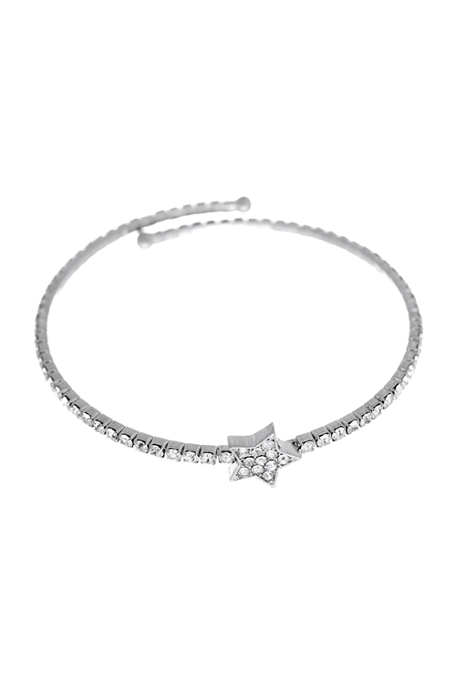 A2-2-4-82494CR-S - RHINESTONE STAR MEMORY WIRE BRACELET - CRYSTAL SILVER/6PCS