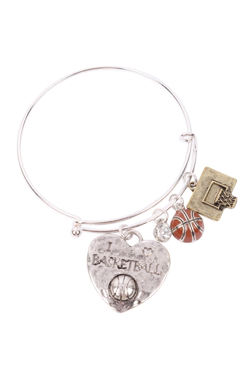 S1-3-1-82516CR-S - BASKETBALL CHARM BRACELET - CRYSTAL SILVER/6PCS