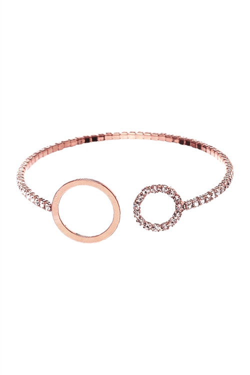 S1-7-5-83278CR-RG - RHINESTONE CIRCLE SHAPE MEMORY WIRE BRACELET - CRYSTAL ROSE GOLD/6PCS