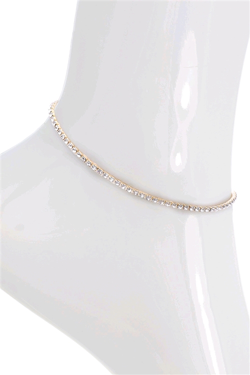 S7-6-5-83333ACR-G - RHINESTONES 2MM 1 ROW ANKLET - CRYSTAL GOLD/1PC