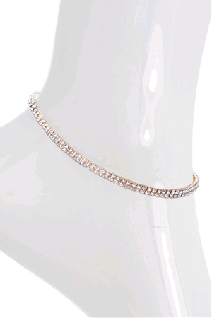 S1-1-5-83334ACR-G - 2MM RHINESTONE 2 ROW ANKLET-CRYSTAL GOLD/1PC