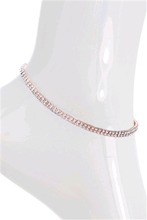 S1-1-5-83334ACR-RG - 2MM RHINESTONE 2 ROW ANKLET-CRYSTAL ROSE GOLD/1PC
