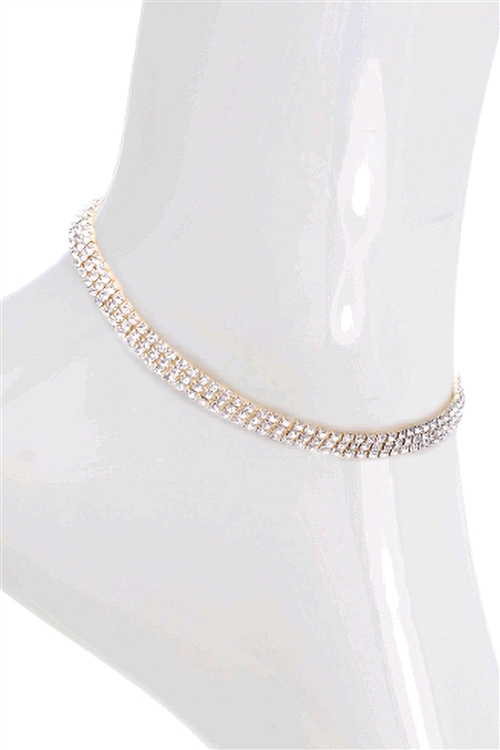S1-1-5-83335ACR-G -  2MM RHINESTONE 3 ROW ANKLET-CRYSTAL GOLD/1PC