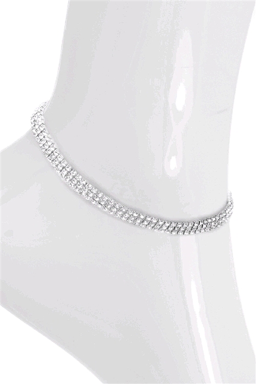 S1-1-5-83335ACR-S -  2MM RHINESTONE 3 ROW ANKLET-CRYSTAL SILVER/1PC