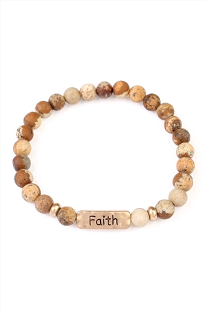 S6-5-3-83383LCT-G BROWN FAITH NATURAL STONE STRETCH BRACELET/1PC