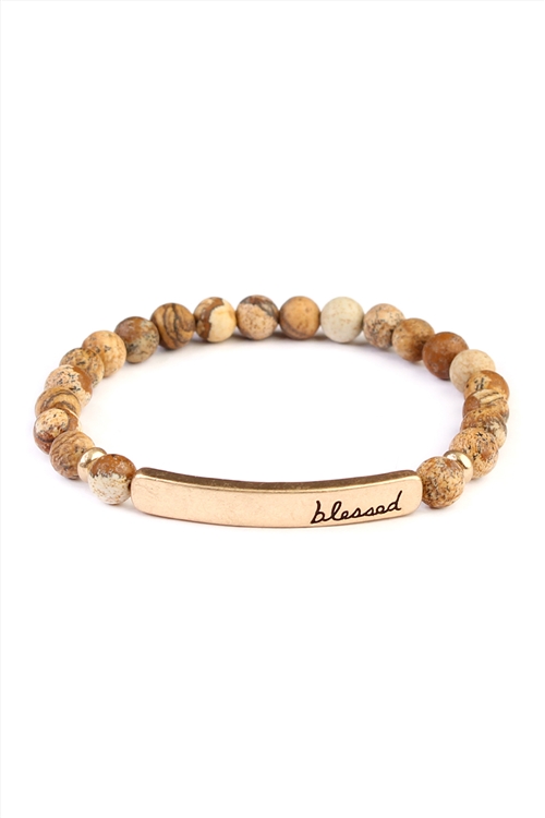A2-3-2-83395LCT-G BROWN BLESSED 6mm NATURAL STONE STRETCH BRACELET/1PC