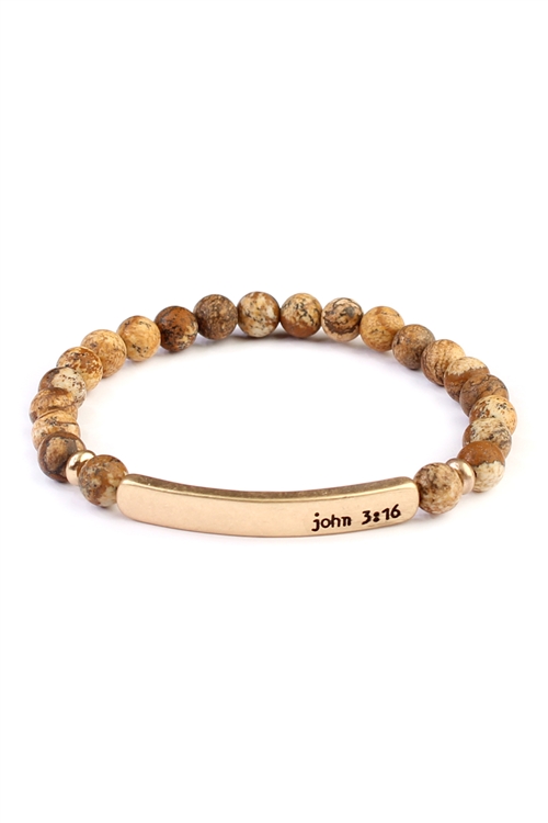 SA4-3-2-83398LCT-G-JOHN 3:16 6mm NATURAL STONE STRETCH BRACELET-BROWN/1PC