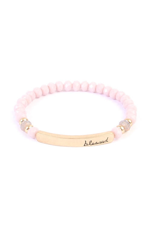 S6-6-3-83399LAM-G - BLESSED GLASS STRETCH BRACELET - PINK /1PC