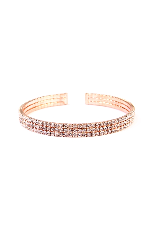 S5-4-1-83422CR-RG - 3 ROW MEMORY WIRE BANGLE BRACELET-CRYSTAL ROSE GOLD/6PCS