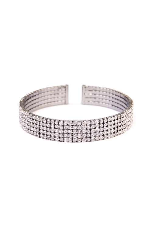 S22-6-4-83423CR-BN-5 ROW MEMORY WIRE CUFF BRACELET-BURNISH SILVER/6PCS