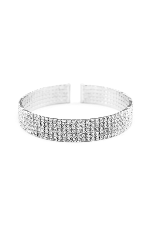 S22-6-4-83423CR-S - 5 ROW MEMORY WIRE CUFF BRACELET- CRYSTAL SILVER/6PCS