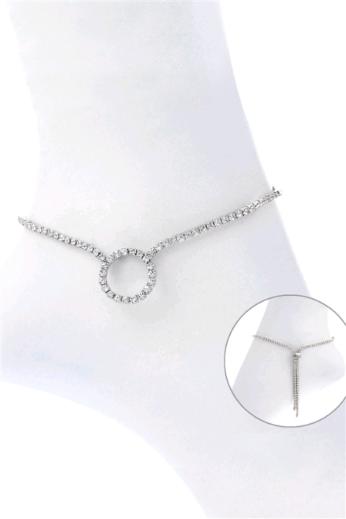 A2-3-5-83516ACR-S - RHINESTONE CIRCLE SHAPE SLIDER ANKLET - CRYSTAL SILVER/6PCS