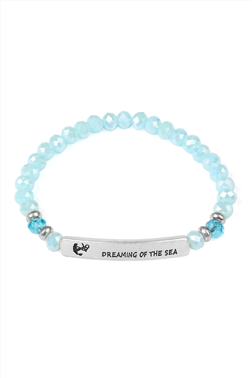 S6-4-3-83526MAL-S - DREAM SEA BAR BEAD BRACELET - LIGHT TURQUOISE SILVER/1PC