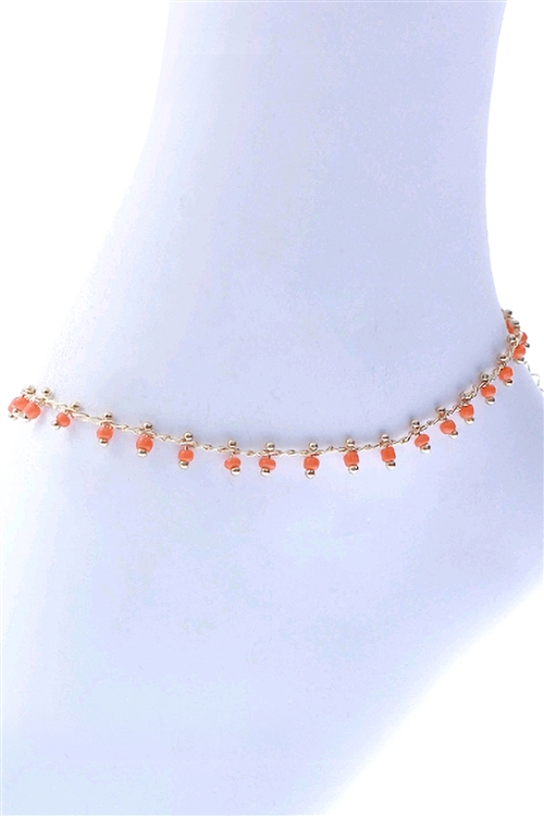 A2-3-3-83539AHY-G - SEED BEAD DROP CHARM ANKLET - ORANGE GOLD/1PC