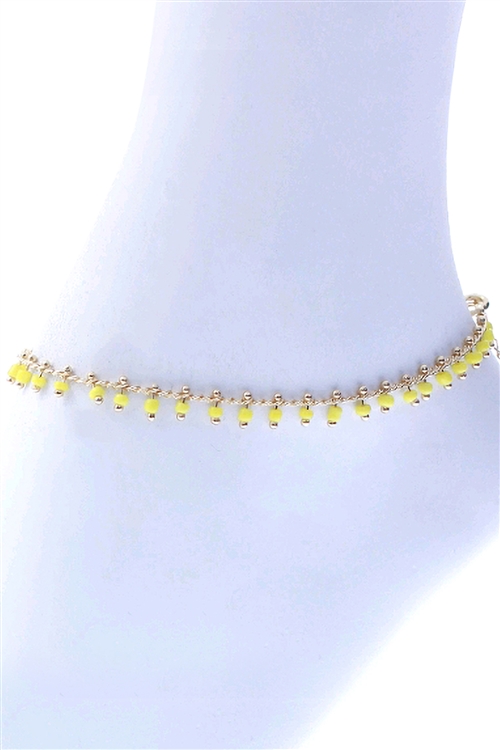 A2-3-3-83539AJO-G - SEED BEAD DROP CHARM ANKLET - YELLOW GOLD/1PC