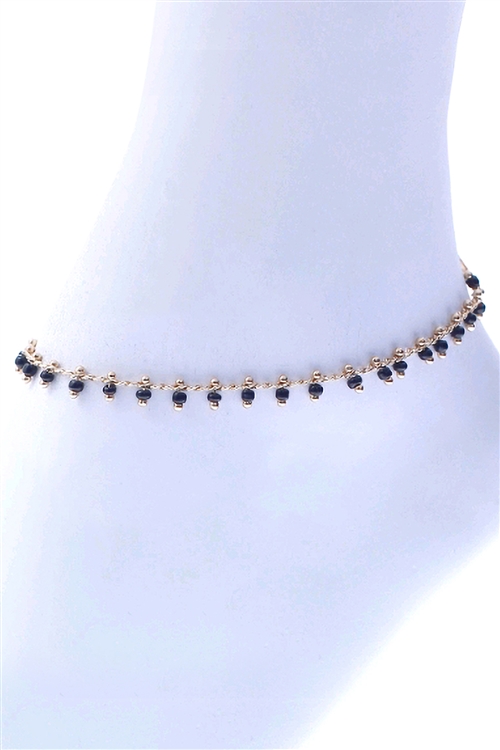A2-3-3-83539AJT-G - SEED BEAD DROP CHARM ANKLET - BLACK GOLD/1PC