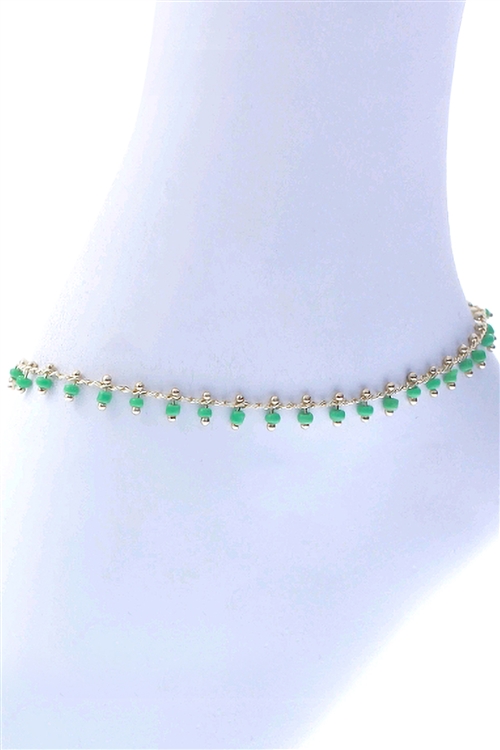A2-3-3-83539APE-G - SEED BEAD DROP CHARM ANKLET - GREEN GOLD/1PC