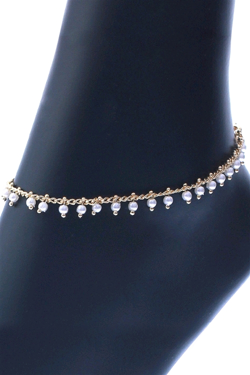 A2-3-5-83539APL-G - SEED BEAD DROP CHARM ANKLET - SILVER GOLD/1PC