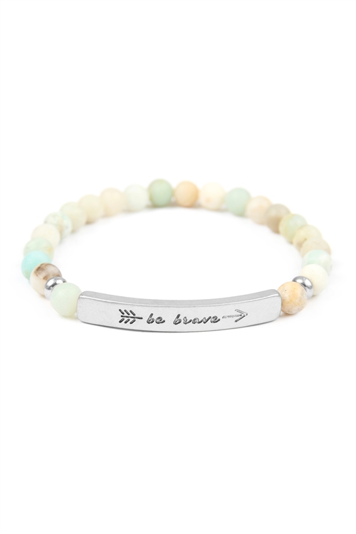 S1-7-3-83584POM-WS - BE BRAVE 6mm NATURAL STONE STRETCH BRACELET - SILVER AMAZONITE /1PC